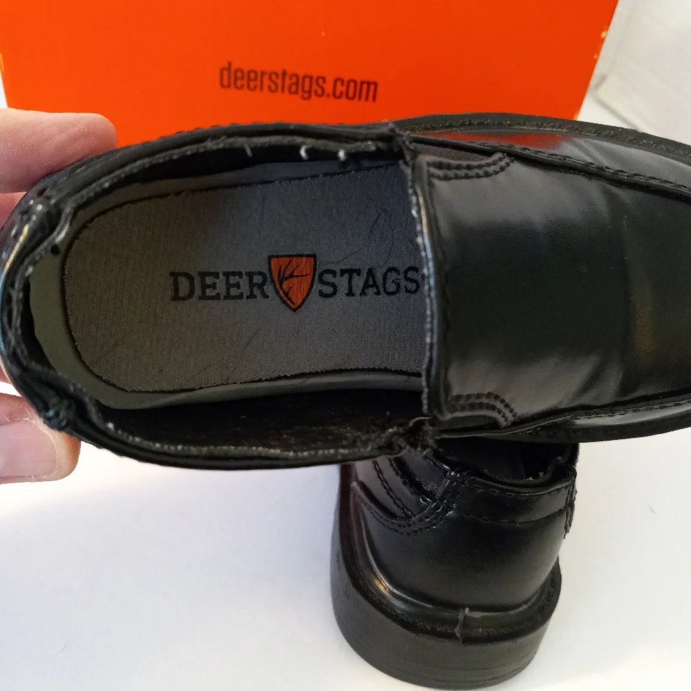 Deer Stags boys size 7T M Brian black slip on Dress shoes